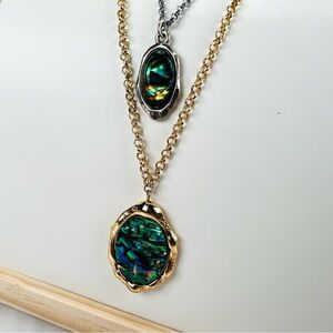Vintage Robert Lee Morris SoHo silvertone goldtone abalone double necklace
